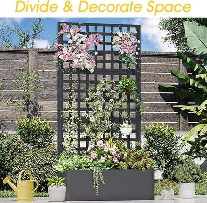 Metal Planter Box with Trellis, 71"x 35"x 16" Raised Garden Bed with Trellis, Planter Box Trellis with Privacy Screen and Drainage Holes, Black