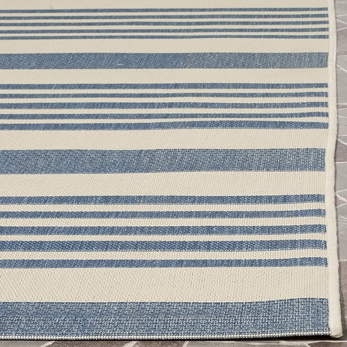 SAFAVIEH Washable Rug Outdoor Courtyard Collection - 2'7" x 5', Beige & Blue, Non-Shedding & Easy Cleaning, Ideal for Patio, Backyard, Mudroom (CY6062-233)