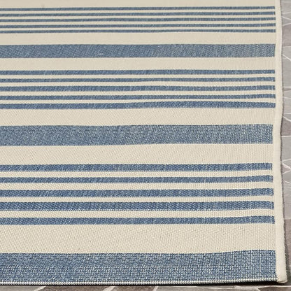 SAFAVIEH Washable Rug Outdoor Courtyard Collection - 2'7" x 5', Beige & Blue, Non-Shedding & Easy Cleaning, Ideal for Patio, Backyard, Mudroom (CY6062-233)