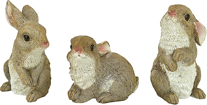 Design Toscano QM92008 Bunny Den Rabbits Indoor/Outdoor Set of Three Garden Animal Statues, 5 Inches Tall, Handcast Polyresin, Full Color Finish