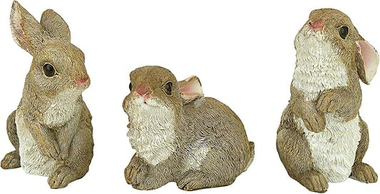 Design Toscano QM92008 Bunny Den Rabbits Indoor/Outdoor Set of Three Garden Animal Statues, 5 Inches Tall, Handcast Polyresin, Full Color Finish