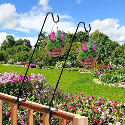 Juegoal 2 Pack Heavy Duty Deck Hook with 2 Inch Non Slip Clamp, 25 or 36 Inch Extended Reach Deck Hook, Adjustable Rail Pole Plant Bracket for Hanging Bird Feeder, Suet Baskets, Lanterns, Wind Chimes