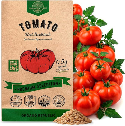 Red Beefsteak Tomato Seeds Pack 0.5 G - Over 250 Non-GMO Heirloom Tomato Seeds for Planting Vegetables in Individual Seed Packet, Vegetable Seeds for Planting Home Garden Indoor & Outdoor Gardening