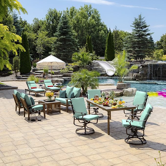 Arden Outdoor Patio Dining Chair Cushion, 20x44, Rain-Proof Seat Pad, Fade-Resistant Outdoor Cushion Aqua Leala