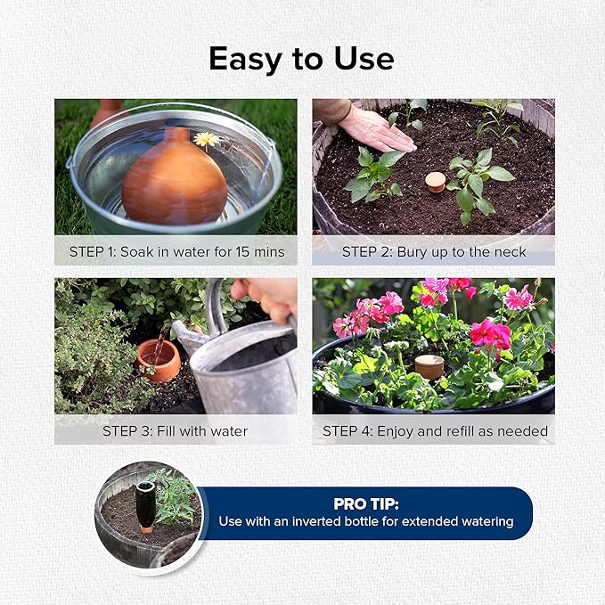 Classic Olla Watering Pot with Lid - Terracotta Self Watering Irrigation up to 3 ft in Diameter for Gardens, Raised Beds, and Large Pots - Vacation Friendly - Large