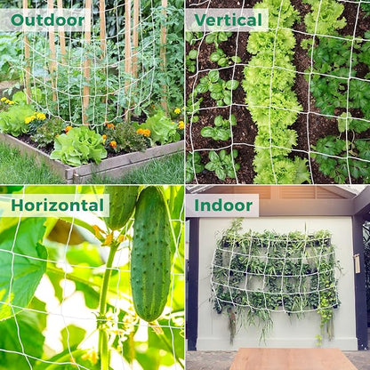 Kikhope Trellis Netting, 5x15 ft Heavy-Duty Polyester Plant Trellis Netting Mesh, Square Mesh Net for Climbing Plant, Fruits, Vegetables, Vines, Grow Tents, White(1 Pack)