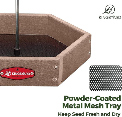 Kingsyard Heavy Duty Hanging Platform Bird Feeder Weatherproof, Recycled Plastic Tray with Metal Mesh Screen, Easy Clean Outdoor Feeder for Cardinals Bluebirds Wild Birds, Brown