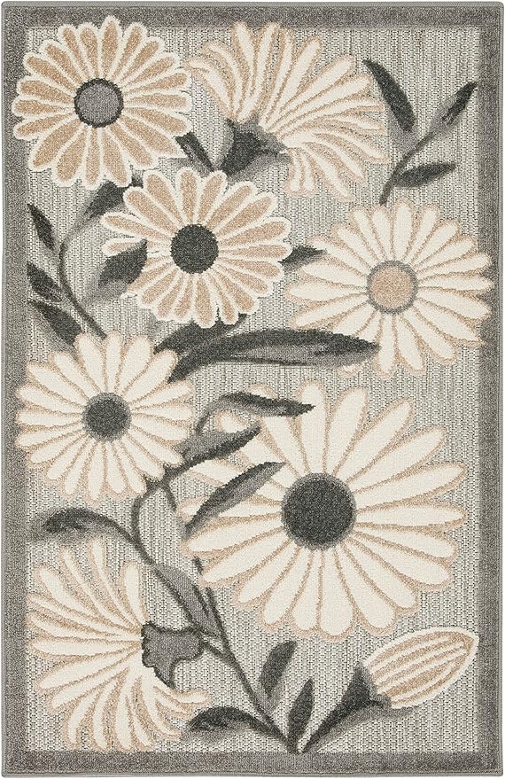 Nourison Home Aloha Indoor/Outdoor Beige 2'8'' x 4' Area-Rug, Easy-Cleaning, Non Shedding, Bed Room, Living Room, Dining Room, Backyard, Deck, Patio (3x4)