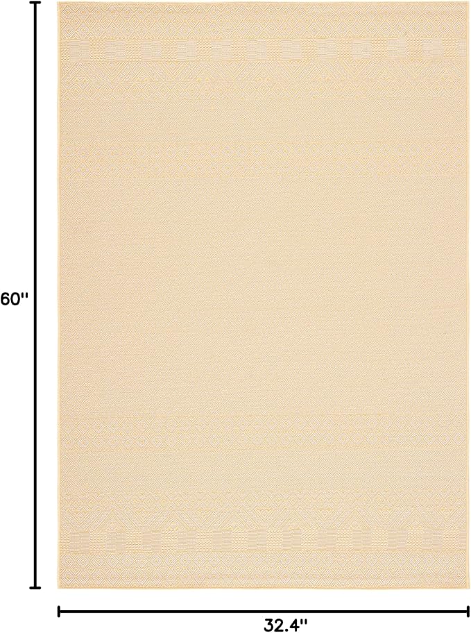 SAFAVIEH Washable Rug Outdoor Courtyard Collection - 2'7" x 5', Gold & Beige, Non-Shedding & Easy Cleaning, Ideal for Patio, Backyard, Mudroom (CY6235-30612)