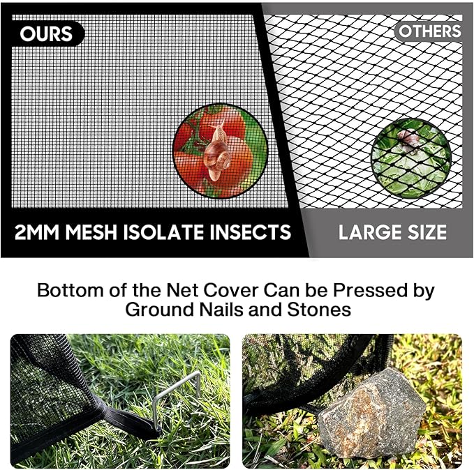 MIAOKE 2 Pack Pop Up Mesh Plant Cover, 35.4x35.4x38.2 Inch No Build Protection Against Insects Garden Netting, Raised Bed Cover for Barrier Against Insects for Vegetable Plant Fruit Animals-Black