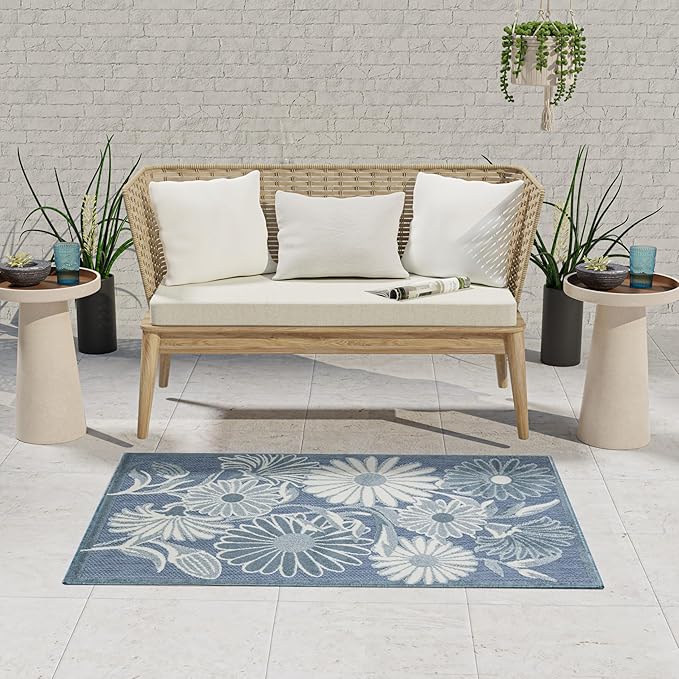 Nourison Aloha Blue 2'8" x 4' Area Rug - Easy Clean, Non Shedding, Bed Room, Living Room, Dining Room, Kitchen (3' x 4')