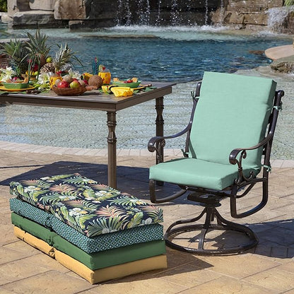 Arden 2-Pack Outdoor Patio Dining Chair Cushion, 20x44, Rain-Proof Seat Pad, Fade-Resistant Outdoor Cushion Aqua Leala
