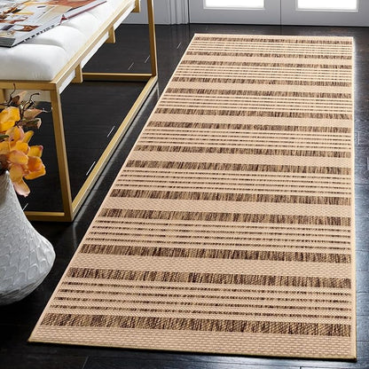 SAFAVIEH Washable Rug Outdoor Courtyard Collection - 2'3" x 22' Runner, Brown & Bone, Non-Shedding & Easy Cleaning, Ideal for Patio, Entryway, Mudroom, Hallway, Kitchen (CY6062-242)