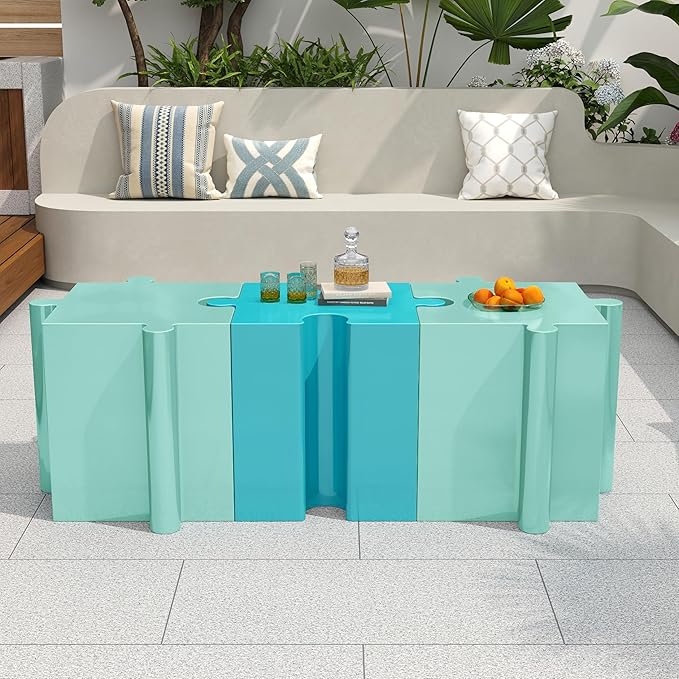 Christopher Knight Home Daton 3 Piece Interlocking Outdoor Side Table Set, Modular Lightweight Concrete Coffee Table, Convertible MGO End Table for Indoor&Outdoor, Creative Set Up,Sky Blue+Mint Green