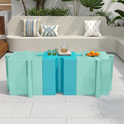 Christopher Knight Home Daton 3 Piece Interlocking Outdoor Side Table Set, Modular Lightweight Concrete Coffee Table, Convertible MGO End Table for Indoor&Outdoor, Creative Set Up,Sky Blue+Mint Green