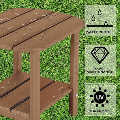 LZRS Adirondack Side Table - HDPE Outdoor Side Tables, Double Layer End Tables for Patio, Backyard,Pool, Indoor Companion, Easy Maintenance & Weather Resistant(Brown)