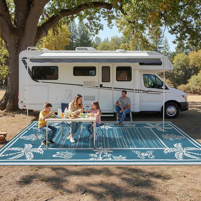 Garvee Outdoor Rug 9x12 Waterproof for Patios, Reversible Plastic Straw Rug, Tropical Leaf Indoor Outdoor Rugs, Large Area Rug for RV, Camping, Deck, Picnic Mat, Outside Carpet
