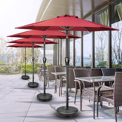 Simple Deluxe 7.5' Patio Umbrella with 20 Inch 50lbs Capacity Fillable Round Base, 6 Sturdy Ribs with Push Button Tilt/Crank for Garden, Deck, Backyard, Pool, Red and Black