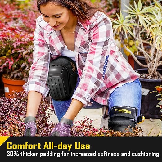 COOLJOB Professional Knee Pads with Heavy Duty Anti-Slip Cap, Comfortable Foam Cushion and Extra Thick Gel Padding for Construction Flooring, Reinforced & Adjustable Straps, Black
