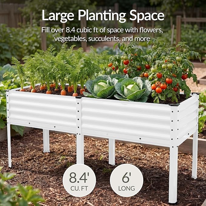Best Choice Products 72x24x30in Non Toxic Galvanized Raised Garden Bed, Metal Elevated Planter Box, Vegetable Garden, 100% Non Toxic Materials - White