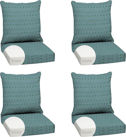 Arden Outdoor Foam Deep Seat Cushion Set (4-Pack), 24x24, Premium High-Density Foam, Never Flattens, Weather-Proof for Patio Chair Sofa Couch, Alana Tile