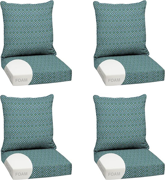 Arden Outdoor Foam Deep Seat Cushion Set (4-Pack), 24x24, Premium High-Density Foam, Never Flattens, Weather-Proof for Patio Chair Sofa Couch, Alana Tile