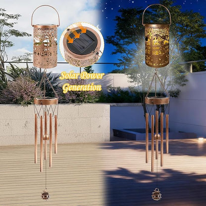 French Bulldog Solar Wind Chimes for Outside - Dog Decor Gifts Outdoor Solar Lantern Wind Chimes, Metal Decorative Hanging Lights for Patio Porch Yard Lawn