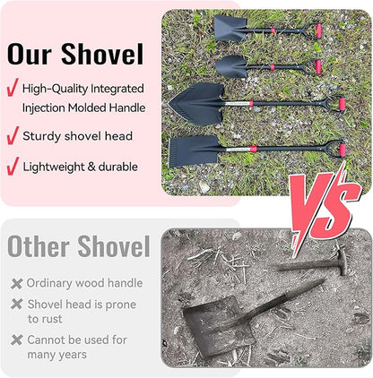 SHARK ATTACK 5-Piece Steel Shovel Set with Non-Slip Handle and D-Grip Handles - Multi-Size Garden Shovels with Powder Coating for Digging, Planting & Car Emergency