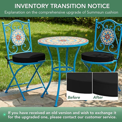Summsun Outdoor Bistro Chair Cushions Set of 2, 15" D x 3" H Round Chair Cushions Waterproof and Fade Resistant Chair Cushion Pads with Non-Slip Ties and Removable Covers for Garden, Black
