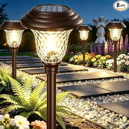 BEAU JARDIN 8 Pack Solar Pathway Lights Outdoor Solar Powered Waterproof Glass Christmas Gift High Lumen for Garden Landscape Path Yard Walkway Driveway White Color Changing Bronze