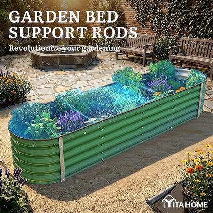 YITAHOME 8x2x1.5ft Large Raised Garden Bed Kit, 17" Tall 9 in 1 Galvanized Metal Planter Box with Gloves & Safety Rubber, Outdoor Above Ground Planters for Plants Vegetables Flowers, Green