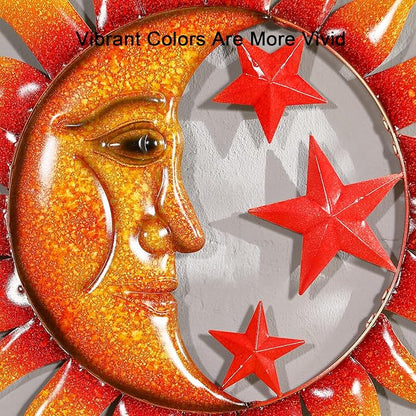 TICKCACY Metal Sun Wall Art Decor, 30.5” Large Sun And Moon Sculpture for Indoor Outdoor, Moon And Sun Wall Hanging Decor for Living Room Farmhouse Yard Garden Patio