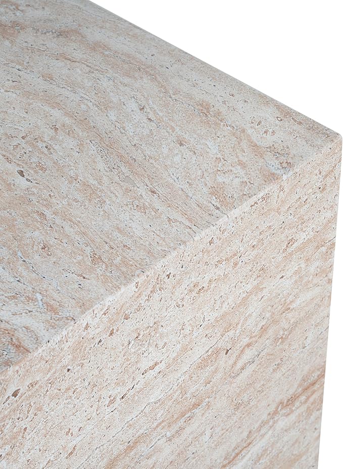 Christopher Knight Home Jayme 22.5" Indoor Outdoor Square Accent Side Table, Patio Decorative End Table, Lightweight Concrete Garden Stool for Patio Living Room Balcony & Garden Decor, Travertine