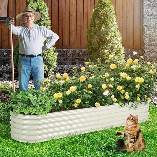 Aoodor 9-in-1 Modular Aluzinc Metal Raised Garden Bed, 89" L x 17.7" W x 17" H, Outdoor Planter Box for Vegetables, Flowers, and Herbs, Beige
