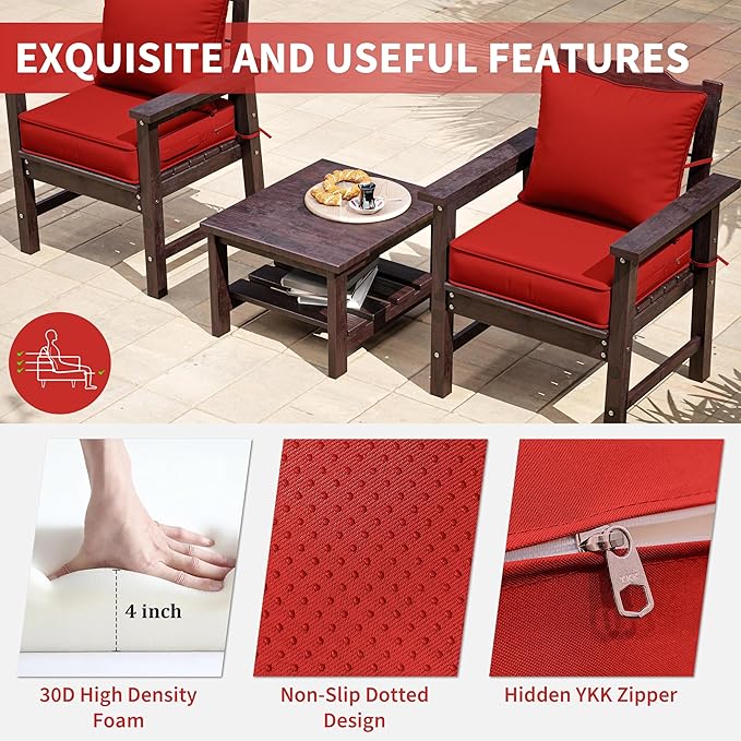 Premium Outdoor Seat Cushion Chair Cushions for Patio Furniture 19 L X 19 W X 4 H Waterproof & Fade Resistant Deep Seat and Backrest Cushion Set with Removable Covers for Chair, Sofa
