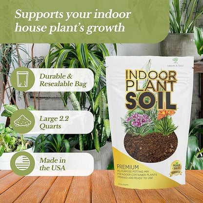 Professional Indoor Plant Soil Mix Large 2.2 Quarts Ready to Use, Premium Potting Soil for Indoor Houseplants Container Plants, Peat Coco Coir Perlite Dolomite Blend Made in USA