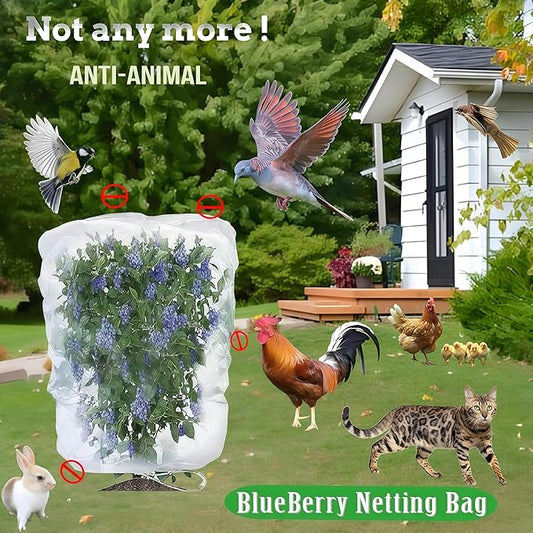 Plant Netting with Drawstring, 4P 2.6x3.3 FT - Easy Install Fruit Tree Protection Cover, Reusable Garden Mesh Bag for Blueberry Bushes/Tomato - Block Birds/Insect/Squirrels