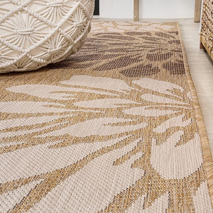 JONATHAN Y Floral Textured Weave Indoor Outdoor Square Area Rug 4X4 Brown/Cream, Zinnia Modern for Backyard, Patio, Porch, Easy-Cleaning, High Traffic, Pet-Friendly, Non-Shedding (SMB110I-4SQ)