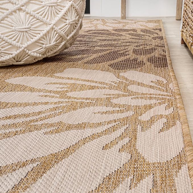 JONATHAN Y Floral Textured Weave Indoor Outdoor Round Area Rug 6 Ft Brown/Cream, Zinnia Modern for Backyard, Patio, Porch, Easy-Cleaning, High Traffic, Pet-Friendly, Non-Shedding (SMB110I-6R)