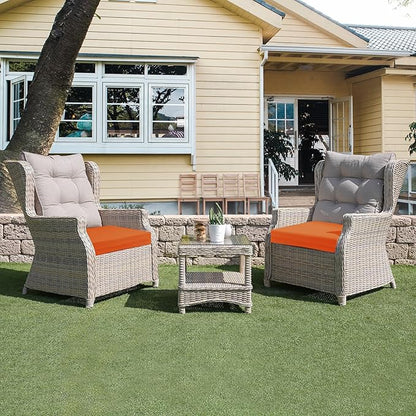 UNIKOME Outdoor Chair Cushions Pack of 4, Water Resistant Patio Cushions with Ties, High Density Sponge Filling Square Corner Seat Cushions for Outdoor Furniture, 18.5"*16"*3", Orange