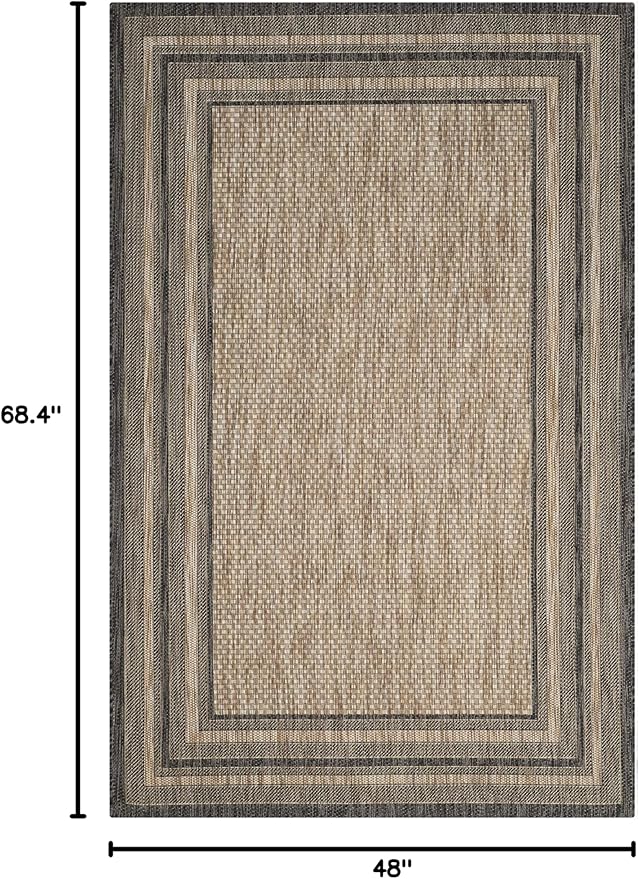 SAFAVIEH Courtyard Collection 4' x 5'7" Natural / Black CY8475 Indoor/ Outdoor Waterproof Easy-Cleaning Patio Backyard Mudroom Accent-Rug