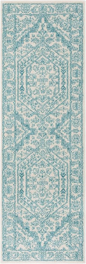 SAFAVIEH Adirondack Collection Runner Rug - 2'6" x 8', Ivory & Teal, Oriental Medallion Design, Non-Shedding & Easy Care, Ideal for High Traffic Areas in Living Room, Bedroom (ADR108G)