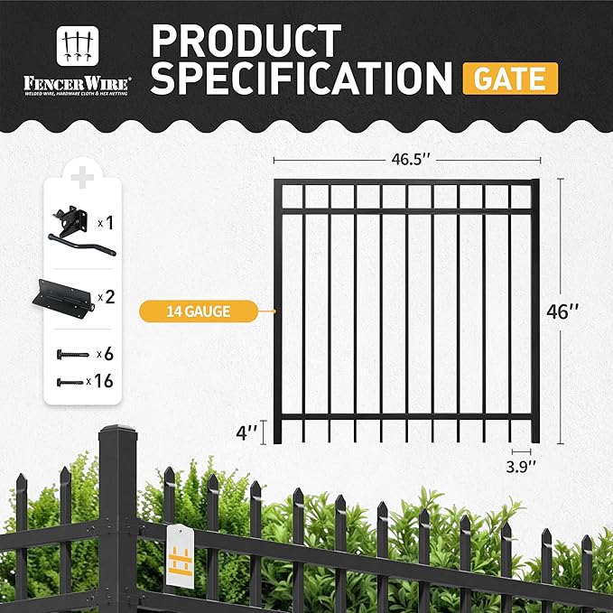 Fencer Wire Heavy Duty Flat Top Fence Gate, 4FT Height x 4FT Width Outdoor Fence Gate, Outdoor Anti-Rust Metal Steel Gate for Fencing Barrier, Decorative Garden Gate with Gate Lock