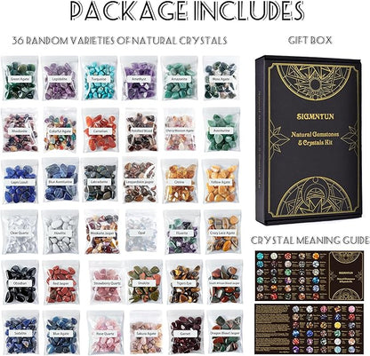 36 Varieties Healing Crystal Chips & Stones Set – 2.5 lbs, 0.3" Natural Polished & Tumbled Gemstones Collection and Small Decorative Rocks for Chakra, Meditation, Reiki, Witchcraft, Crafts