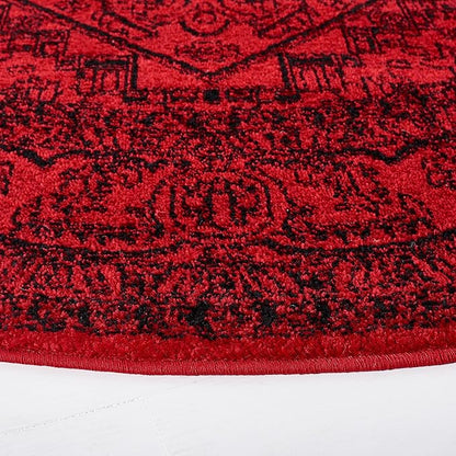 SAFAVIEH Adirondack Collection Area Rug - 6' Round, Red & Black, Oriental Medallion Design, Non-Shedding & Easy Care, Ideal for High Traffic Areas in Living Room, Bedroom (ADR108F)