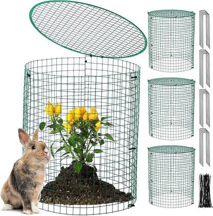 Hiboom 4 Pack Garden Plant Protectors from Animals with Stakes, Metal Mesh and Detachable Covers Wire Plant Cage for Keeping Bunny Animals Out, Chicken Wire Cover Garden Protect (12 * 13 in)