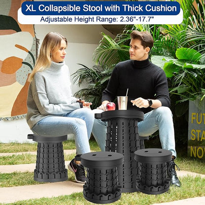 2026 Upgraded 45cm Collapsible Stool with Cushion, Maximum Loading 440 Pounds, Portable and Lightweight Adjustable Seat, Camping Retractable Stool for Outdoor Camping, Fishing, Hiking, BBQ