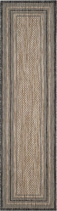SAFAVIEH Courtyard Collection 2'3" x 8' Natural / Black CY8475 Indoor/ Outdoor-Waterproof Easy-Cleaning Patio Backyard Mudroom Runner-Rug