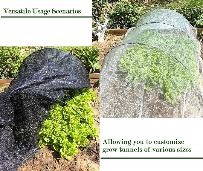 72PCS Garden Hoops Grow Tunnel Kit - 8FT Rust-Free Fiberglass Arches with Plastics Coating (12 Sets) for Raised Beds, Plant Support, Shade Cloth Net, Insect Netting & Row Cover Protection
