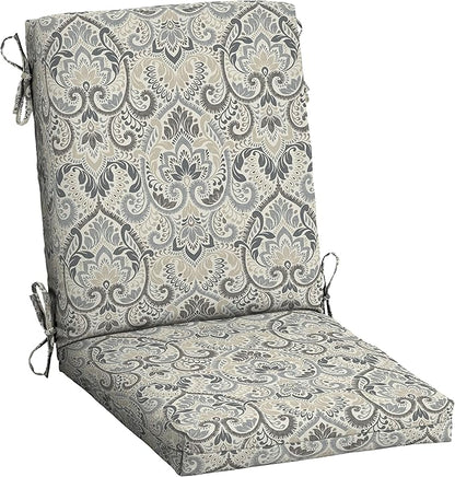 Arden Outdoor Patio Dining Chair Cushion, 20x44, Rain-Proof Seat Pad, Fade-Resistant Outdoor Cushion Neutral Aurora Damask